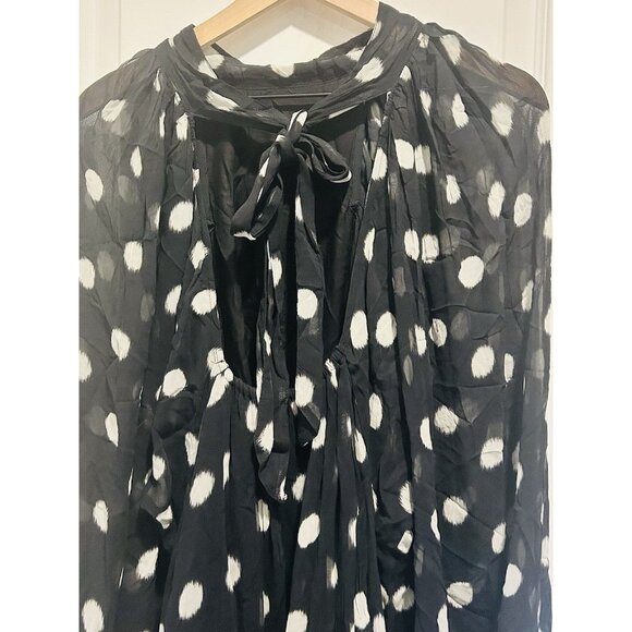 Anthropologie Maeve Black White Polka Dot Midi Dress Sheer Lined Plus Size 1X - Picture 13 of 16